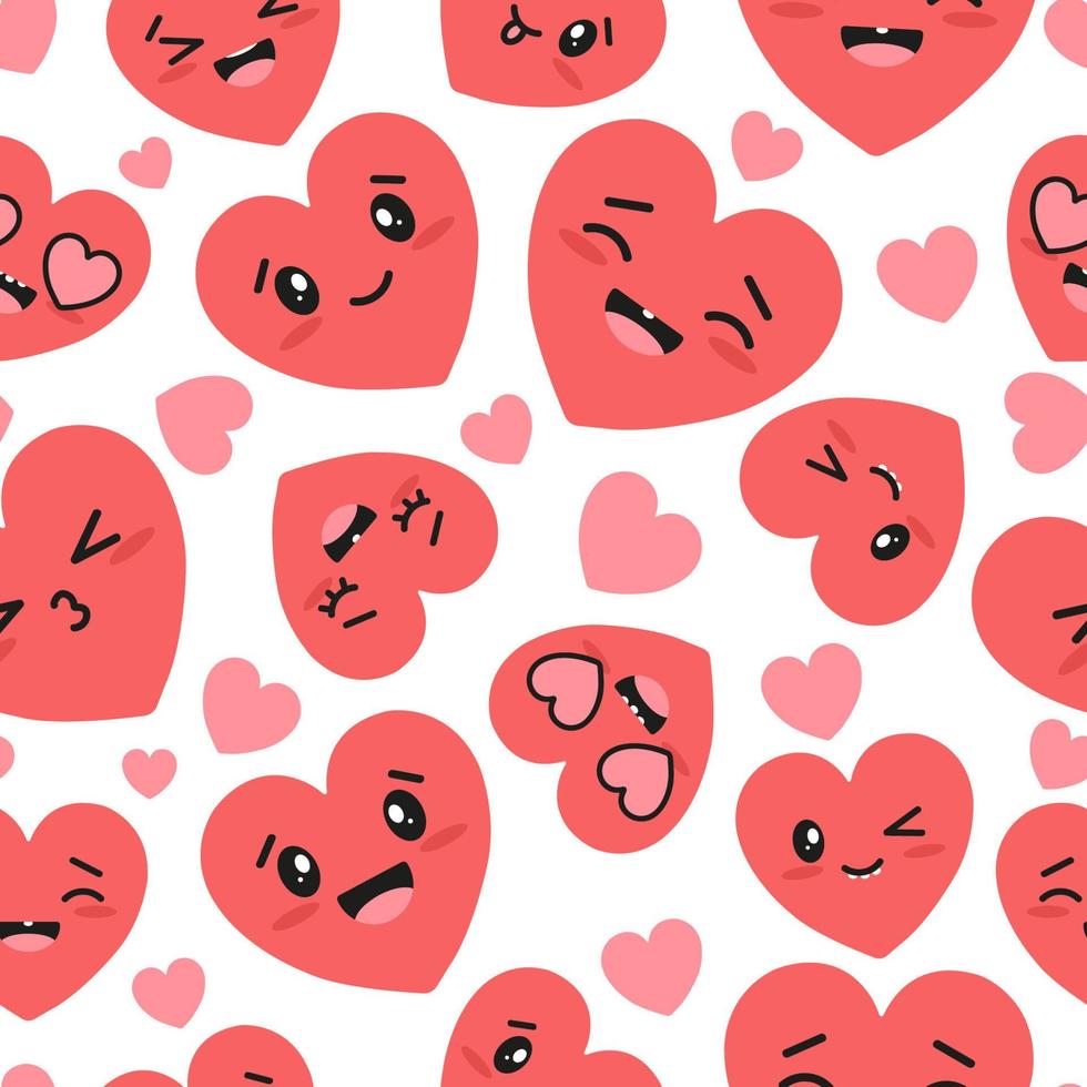 motif sans couture kawaii coeurs rouges. illustration vectorielle. fond de la saint valentin. vecteur