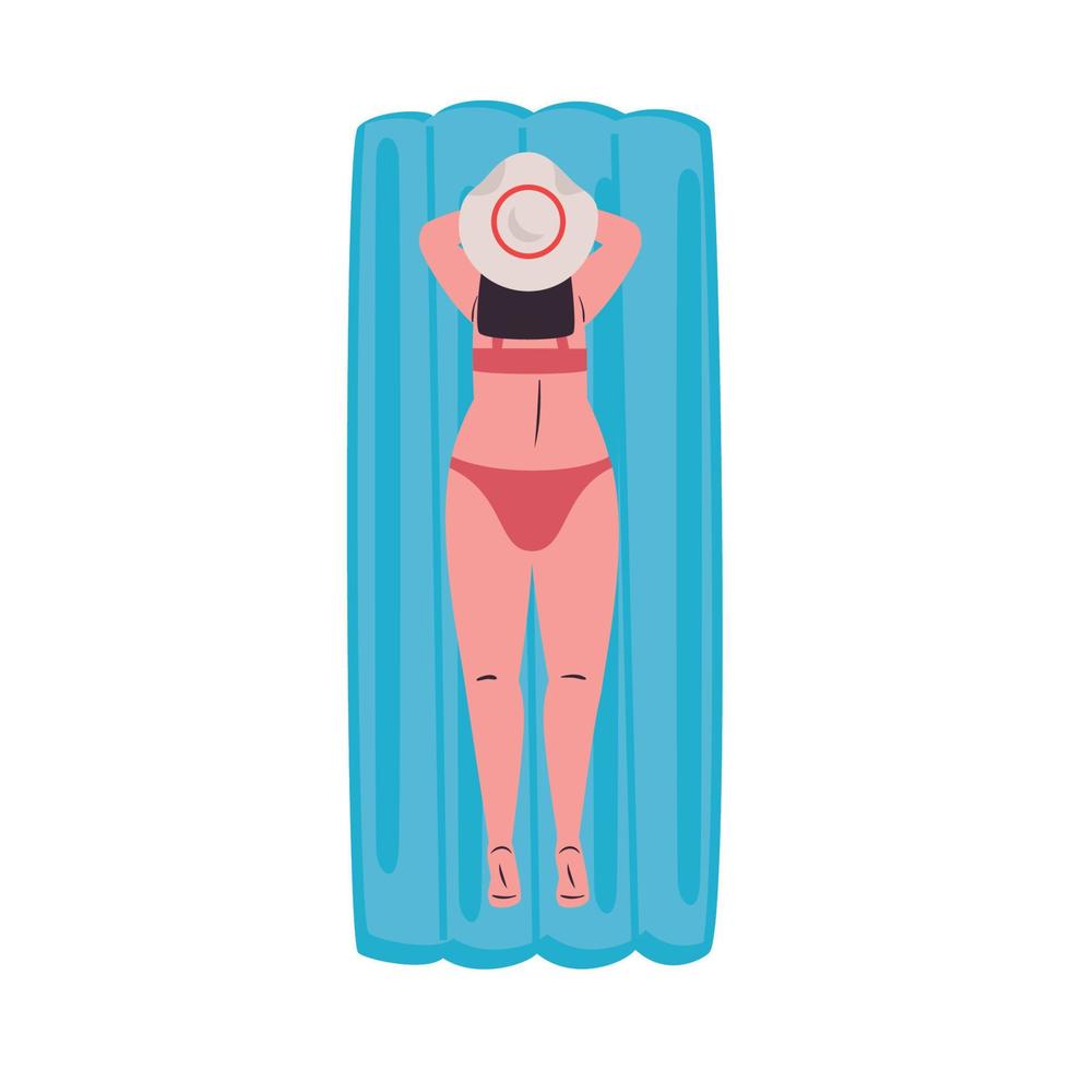 dessin animé de fille avec bikini à l'envers sur la conception de vecteur de flotteur