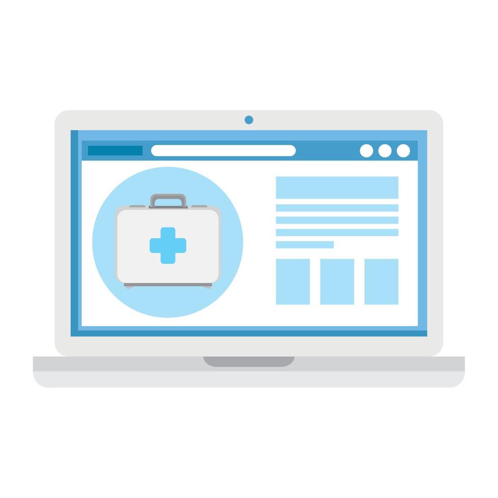 technologie de médecine en ligne avec ordinateur portable et trousse de premiers soins vecteur