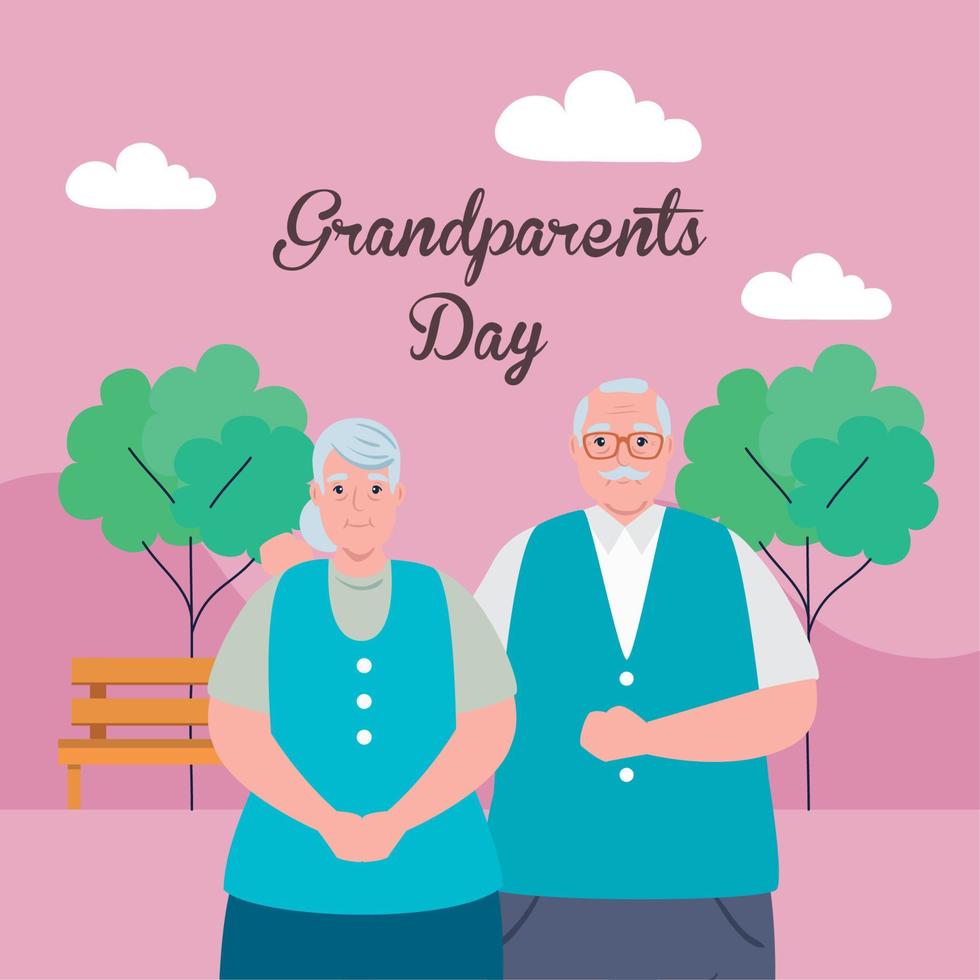 bonne fête des grands-parents avec un joli couple de personnes âgées dans le parc vecteur