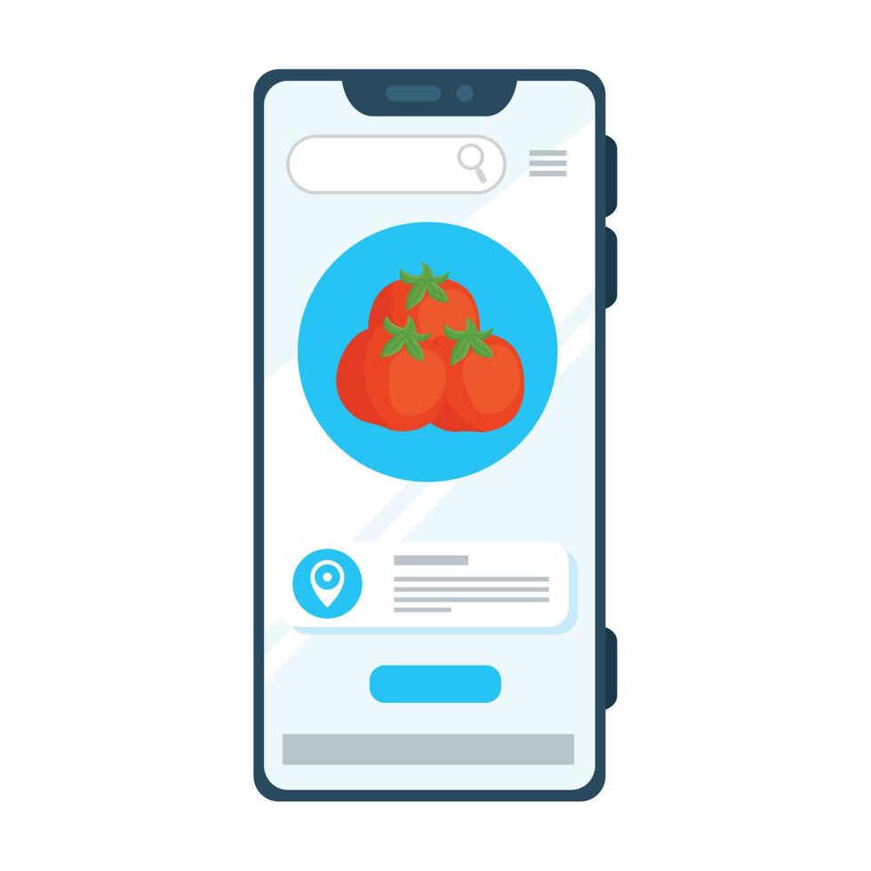 légumes d'achat en ligne de tomates, via une application dans un smartphone vecteur
