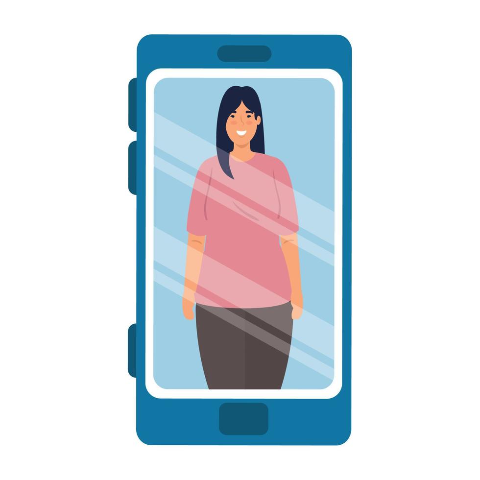 femme asiatique dans un smartphone, concept de médias sociaux vecteur