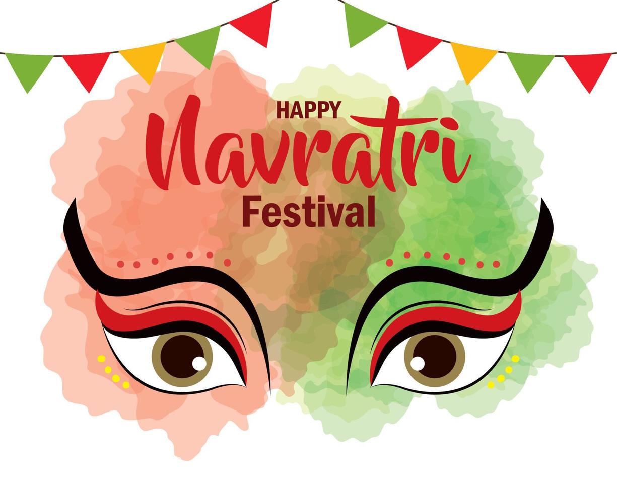 affiche de célébration heureuse de navratri avec yeux durga et décoration vecteur