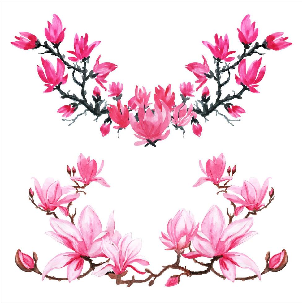 fleurs de sakura. cerisier japonais. couronne bouquet de fleurs clipart floral aquarelle. vecteur