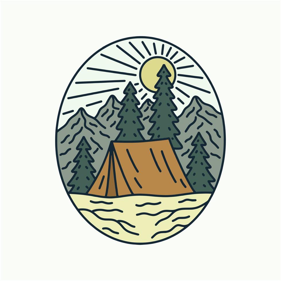 conception de camping de montagne nature pour badge, autocollant, patch, conception de t-shirt, etc. vecteur