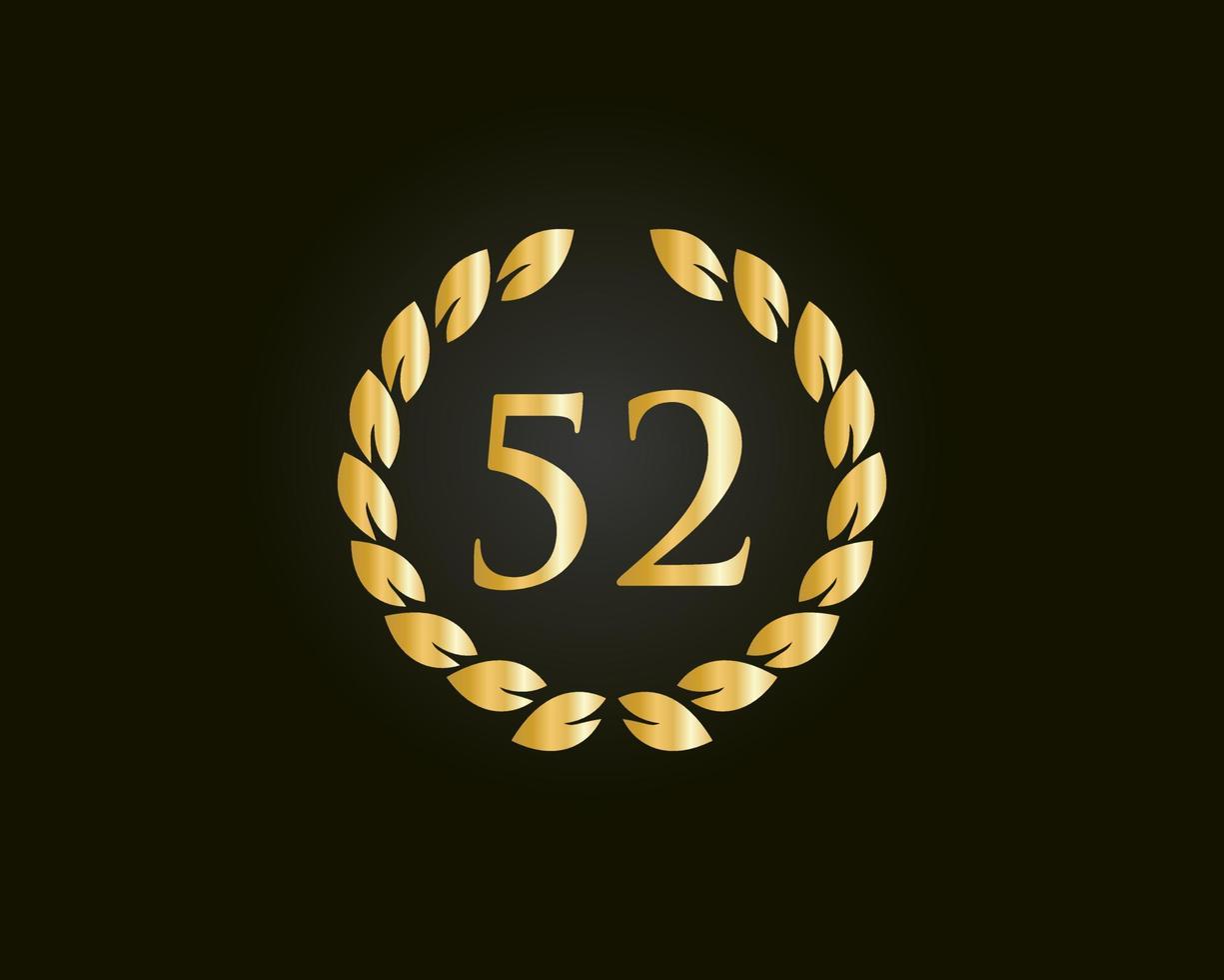 Logo du 52e anniversaire avec anneau doré isolé sur fond noir, pour l'anniversaire, l'anniversaire et la célébration de l'entreprise vecteur