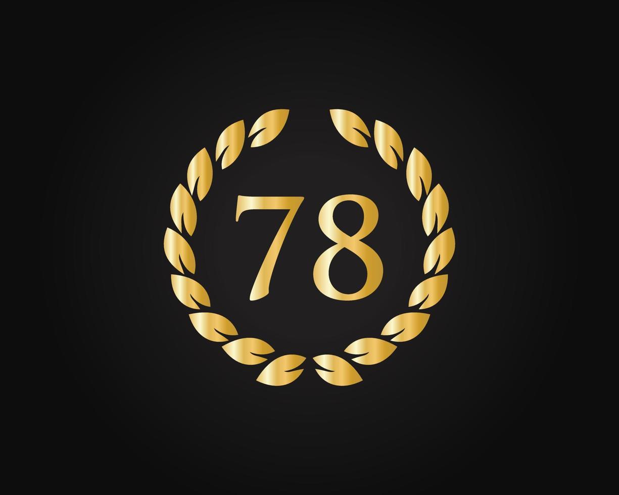 Logo du 78e anniversaire avec anneau doré isolé sur fond noir, pour l'anniversaire, l'anniversaire et la célébration de l'entreprise vecteur