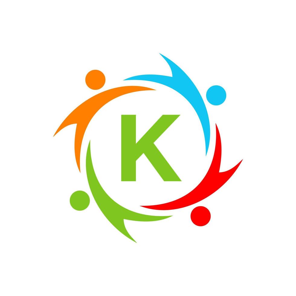 modèle de logo de charité lettre k. signe initial du logo humain de la fondation de l'unité. création de logo de travail d'équipe d'unité vecteur
