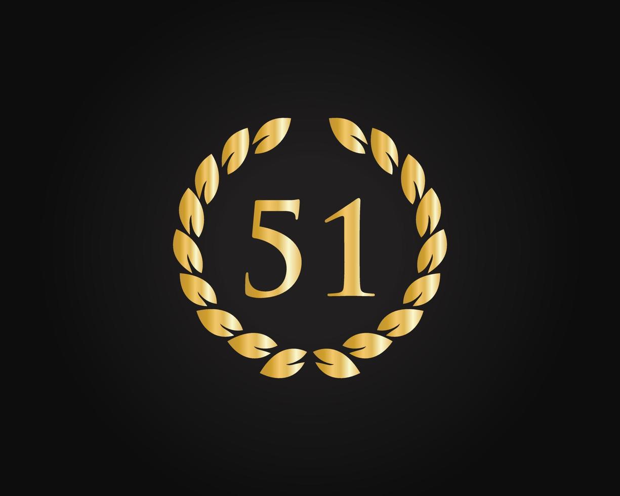 Logo du 51e anniversaire avec anneau doré isolé sur fond noir, pour l'anniversaire, l'anniversaire et la célébration de l'entreprise vecteur