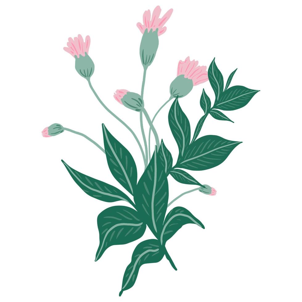 main dessiner des fleurs et des éléments de doodle de feuilles. conception florale pour cartes de voeux vecteur