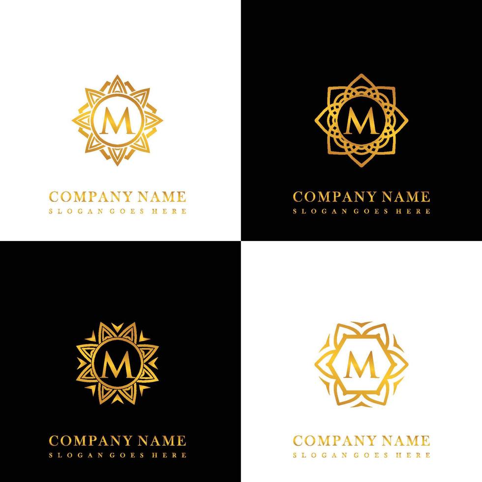 collection de logo initial m avec ornement de mandala de luxe pour mariage, spa, hôtel, logo de soins de beauté vecteur