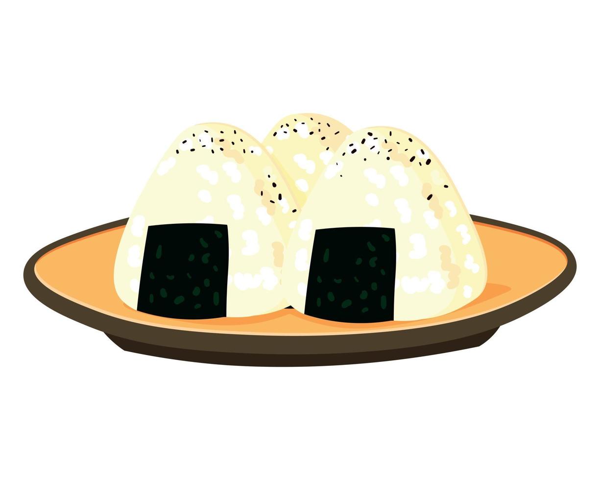 ensemble vectoriel d'onigiri japonais sur plaque en céramique. cuisine traditionnelle japonaise