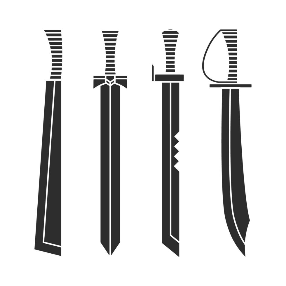 ensemble d'illustration d'épée de chevalier silhoette vecteur