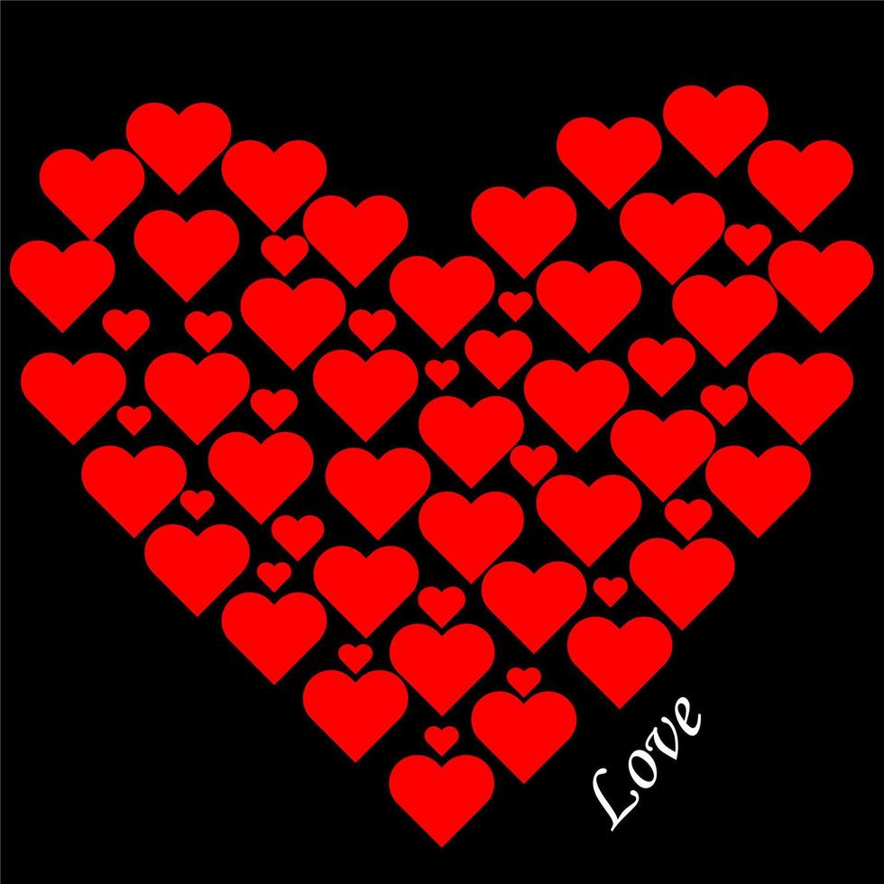 une forme de coeur contient un petit coeur rouge avec du texte amour sur fond noir vecteur