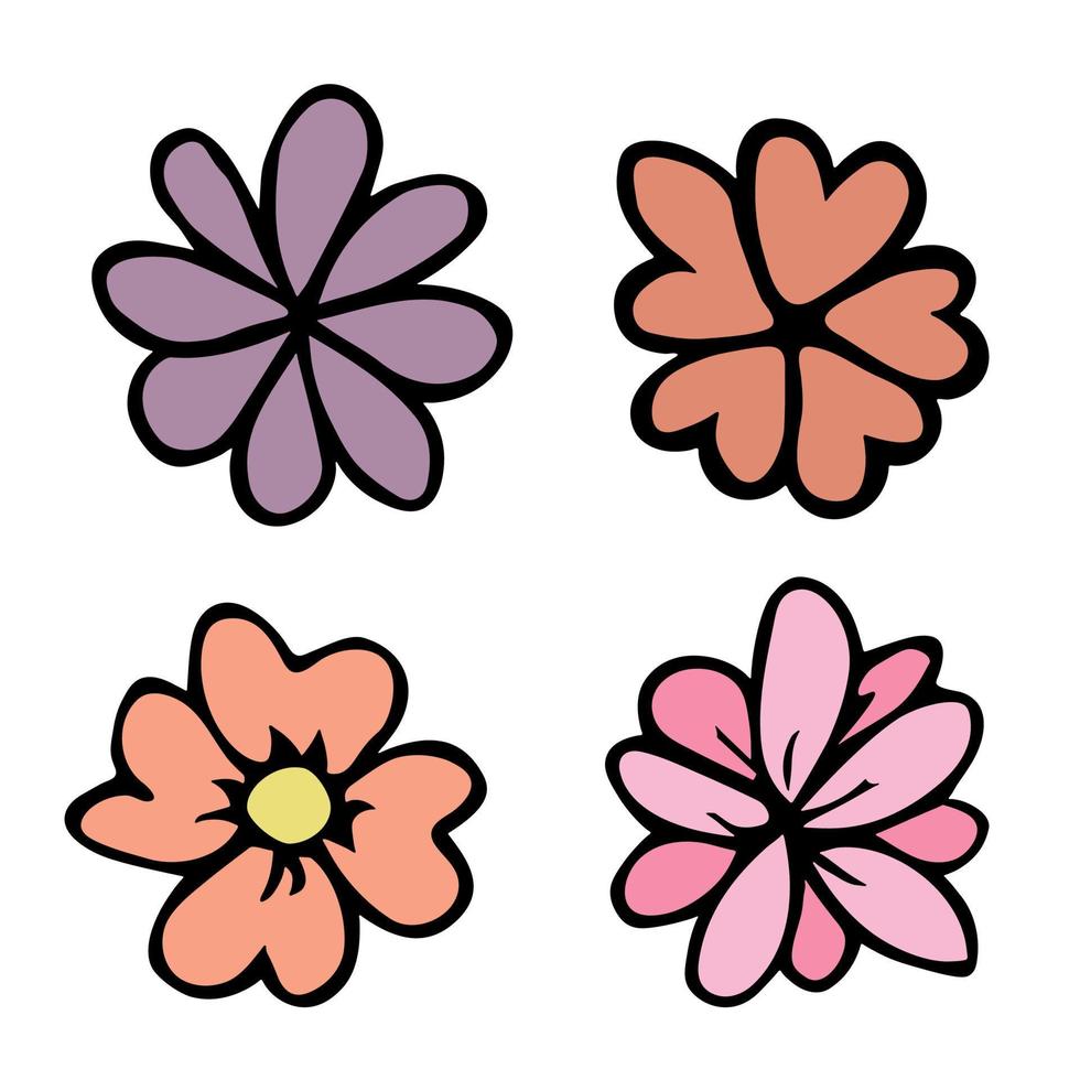 clipart fleur simple. ensemble de doodle floral dessiné à la main. pour l'impression, le web, le design, la décoration, le logo vecteur