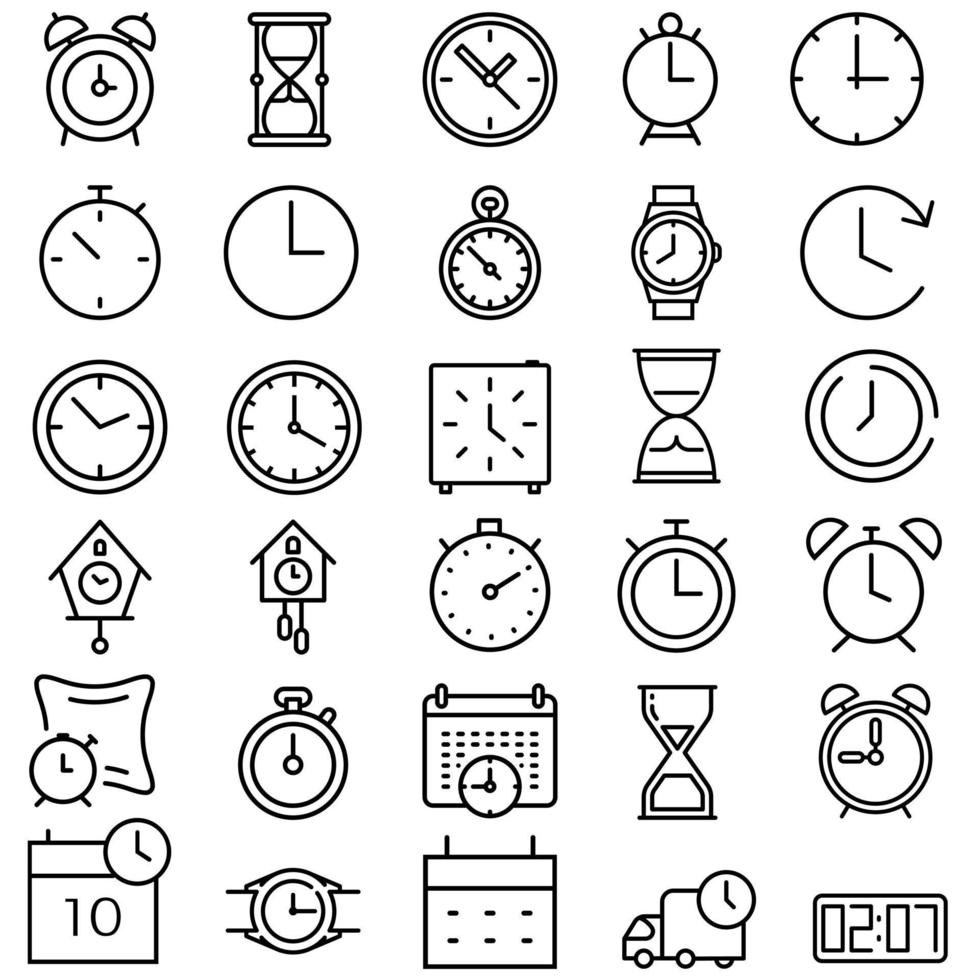 ensemble de vecteurs d'icônes de temps. collection de signes d'illustration d'horloge. symbole de la montre. vecteur