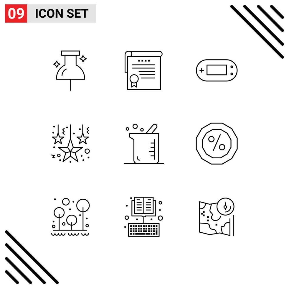 ensemble de pictogrammes de 9 contours simples de jeux de biochimie de chimie décoration plus grande éléments de conception vectoriels modifiables vecteur