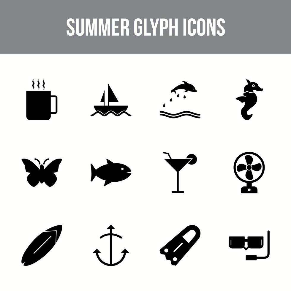 jeu d'icônes de glyphe de vecteur d'été unique
