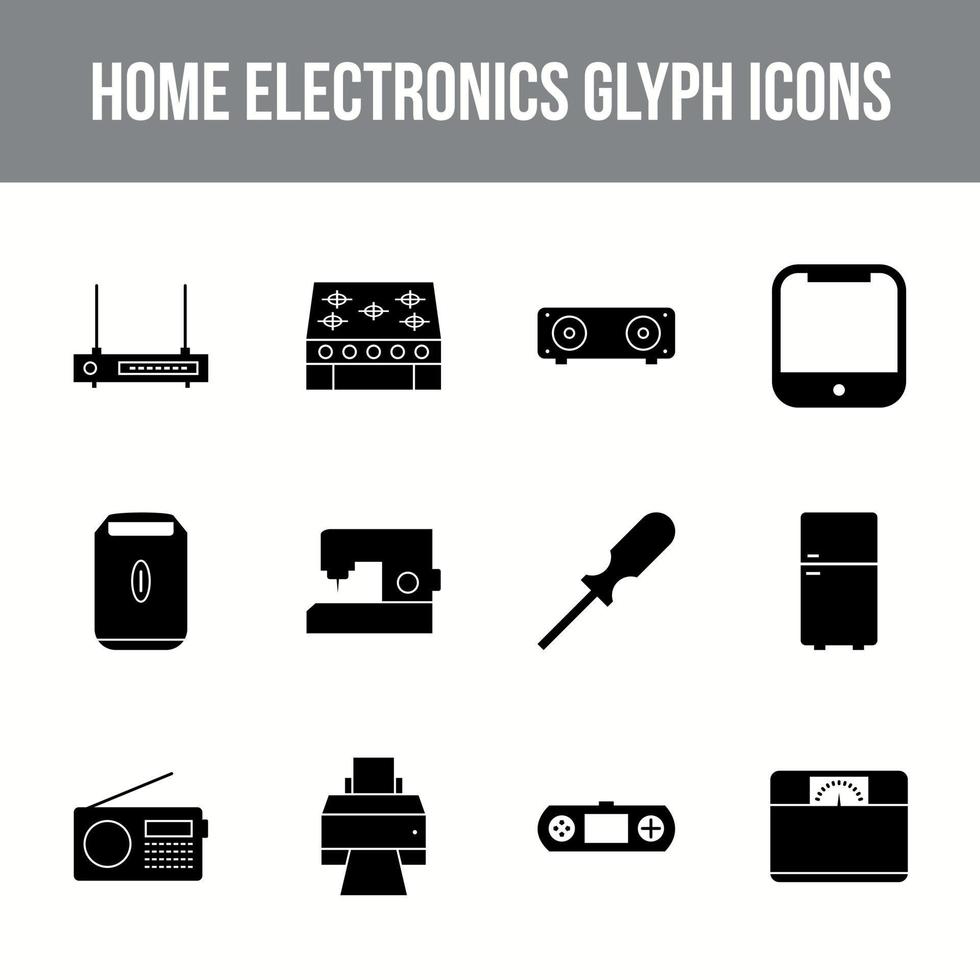 jeu d'icônes de glyphe vectoriel électronique domestique unique