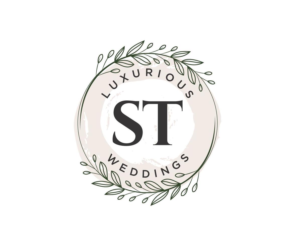 modèle de logos de monogramme de mariage lettre initiales sts, modèles minimalistes et floraux modernes dessinés à la main pour cartes d'invitation, réservez la date, identité élégante. vecteur