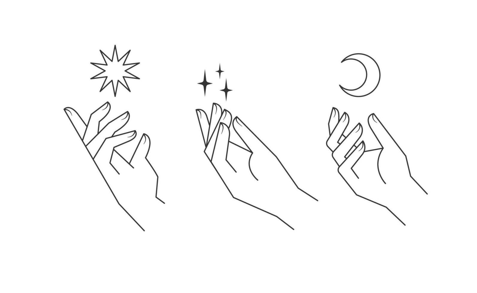 illustrations linéaires vectorielles mains esthétiques. dessins à la main élégants stylisés avec différents gestes. vecteur