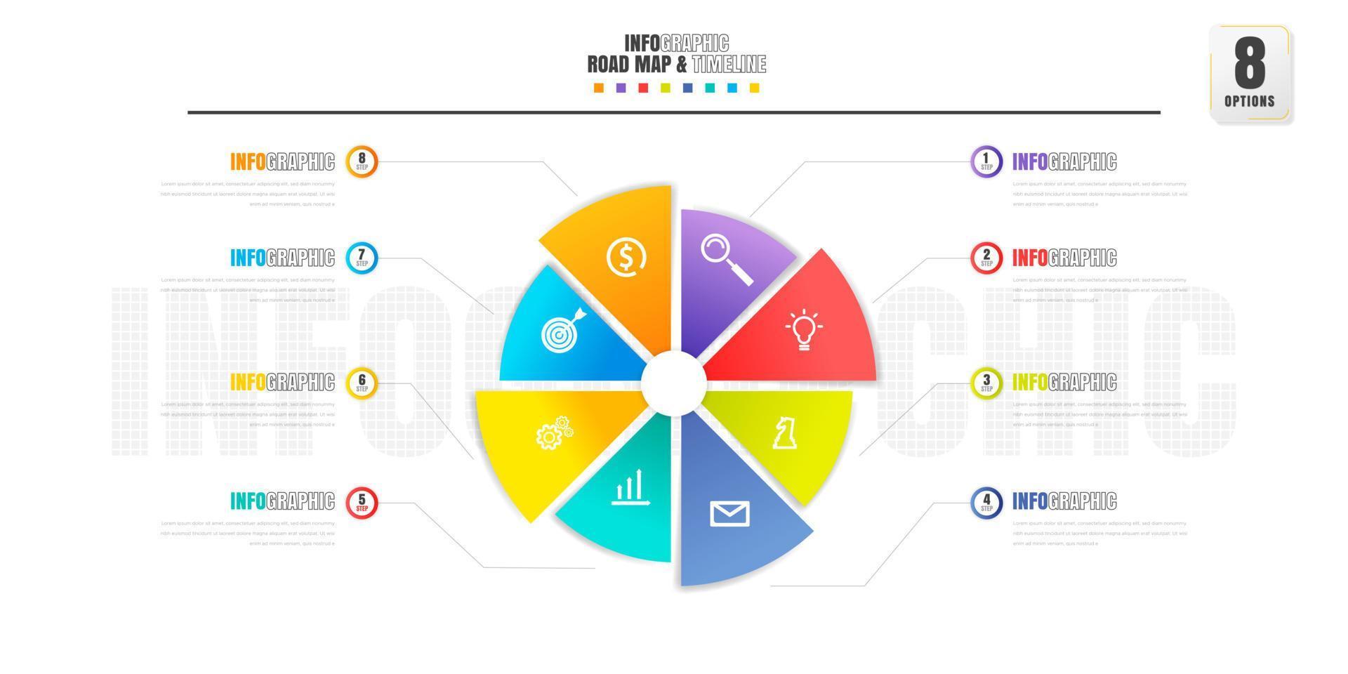 modèle de conception d'infographie de chronologie avec 8 options, diagramme de processus. vecteur