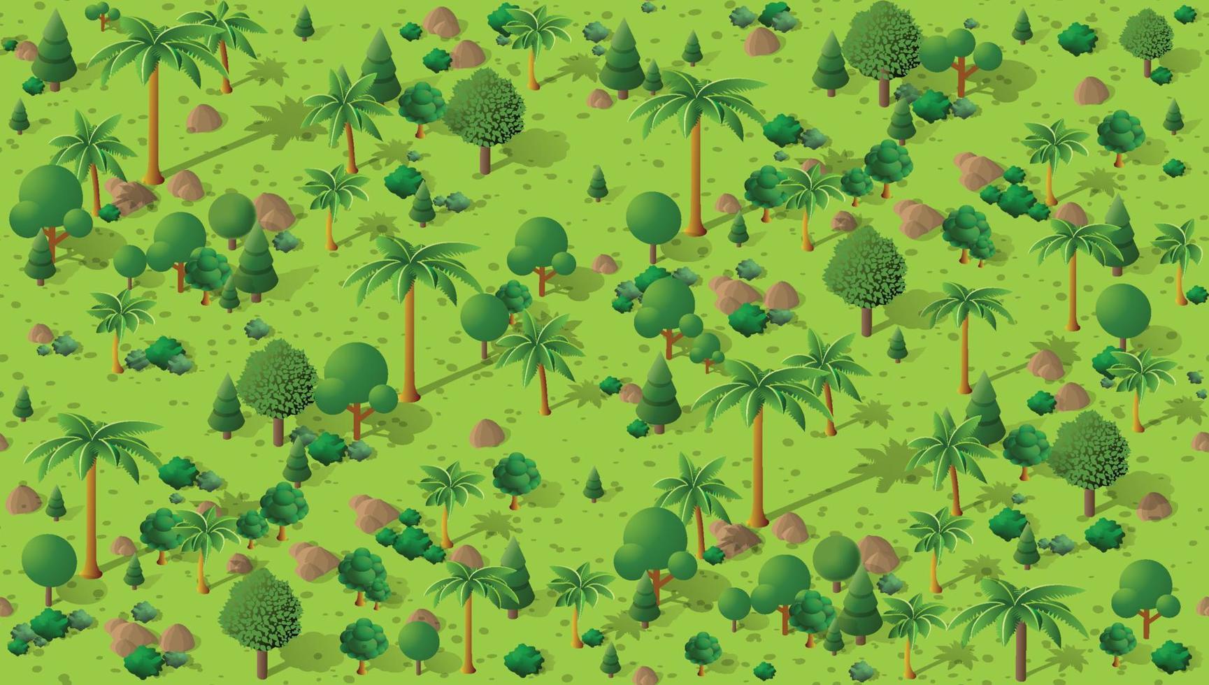 le motif harmonieux est l'arrière-plan du paysage rural du parc forestier isométrique avec des arbres. stock illustration 3d vecteur