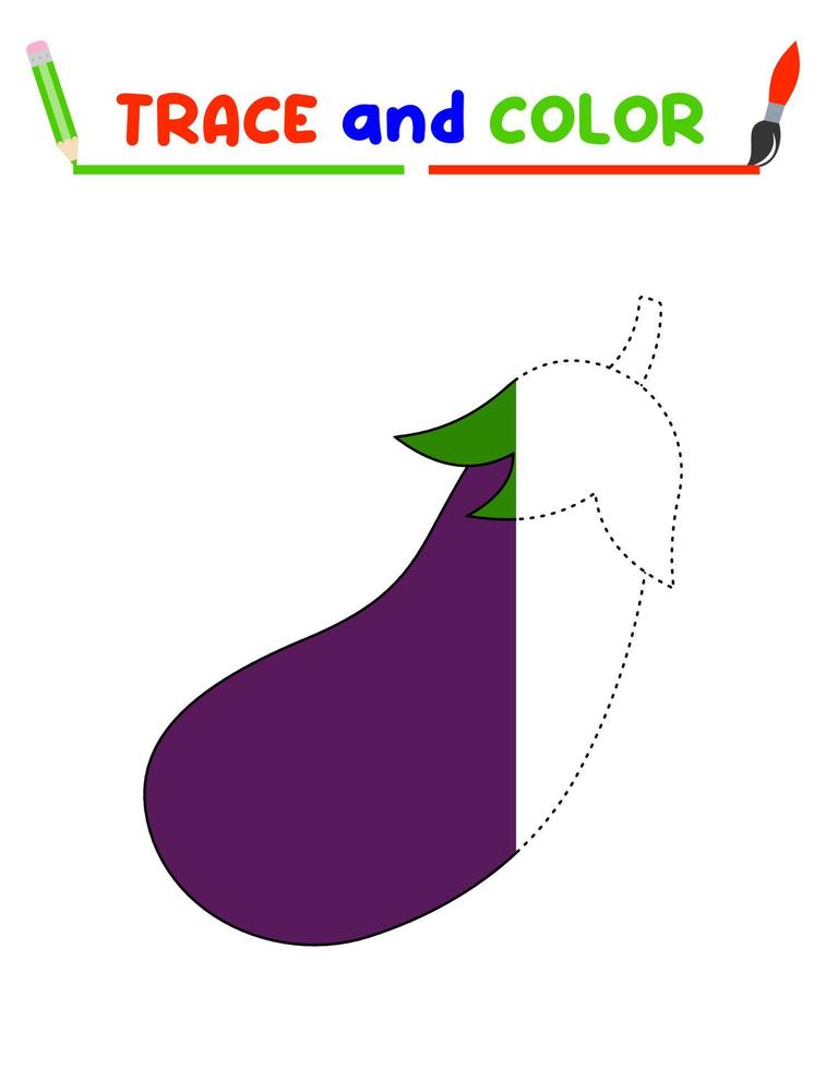 tracer et colorer l'aubergine. une feuille de formation pour les enfants d'âge préscolaire.tâches éducatives pour les enfants. livre de coloriage aubergine. vecteur