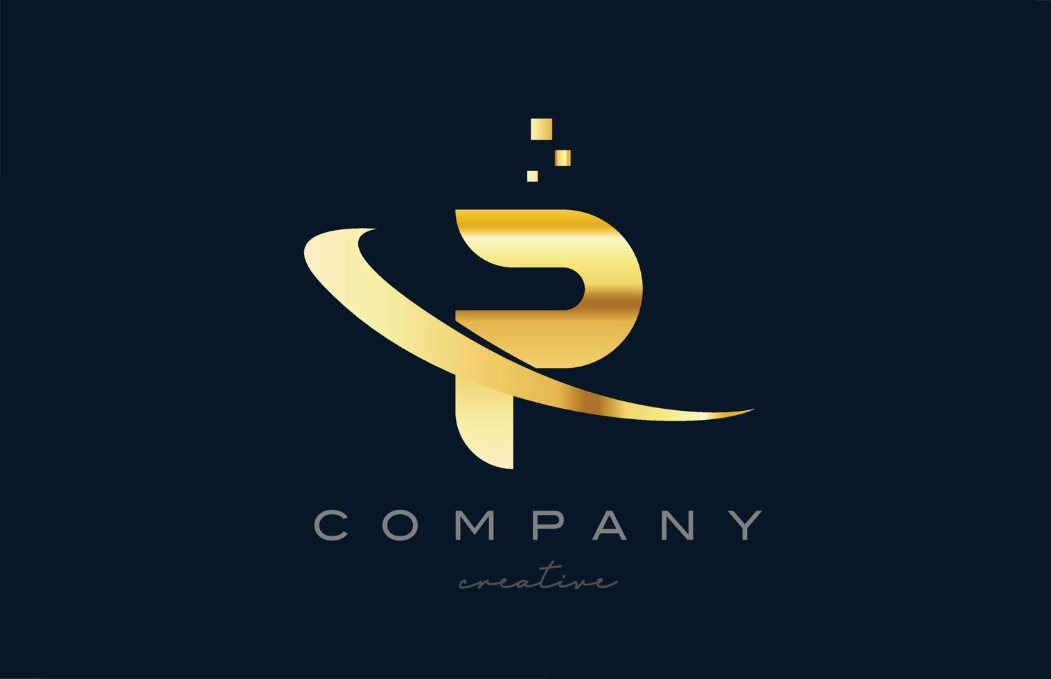 conception d'icône de logo de lettre d'alphabet d'or d'or p. modèle créatif pour entreprise et entreprise avec swoosh vecteur