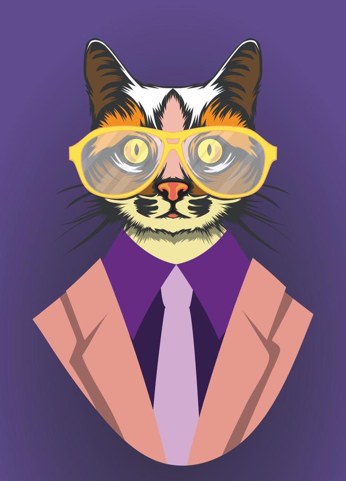 portrait de chat en costume d'affaires, illustration abstraite, art vecteur