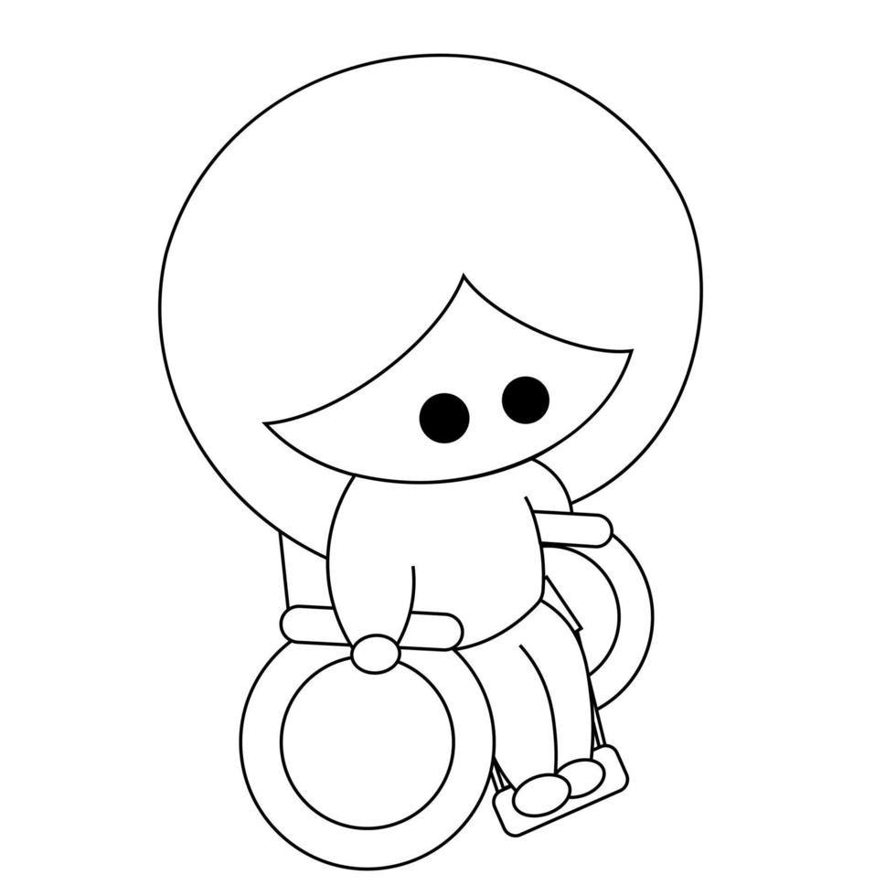 dessin animé jolie fille blonde dans un fauteuil roulant en noir et blanc vecteur