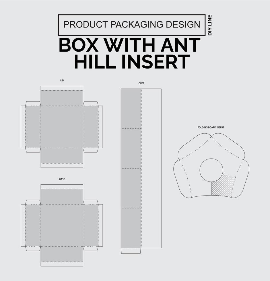 personnaliser la boîte de conception d'emballage de produit avec insert de fourmilière vecteur