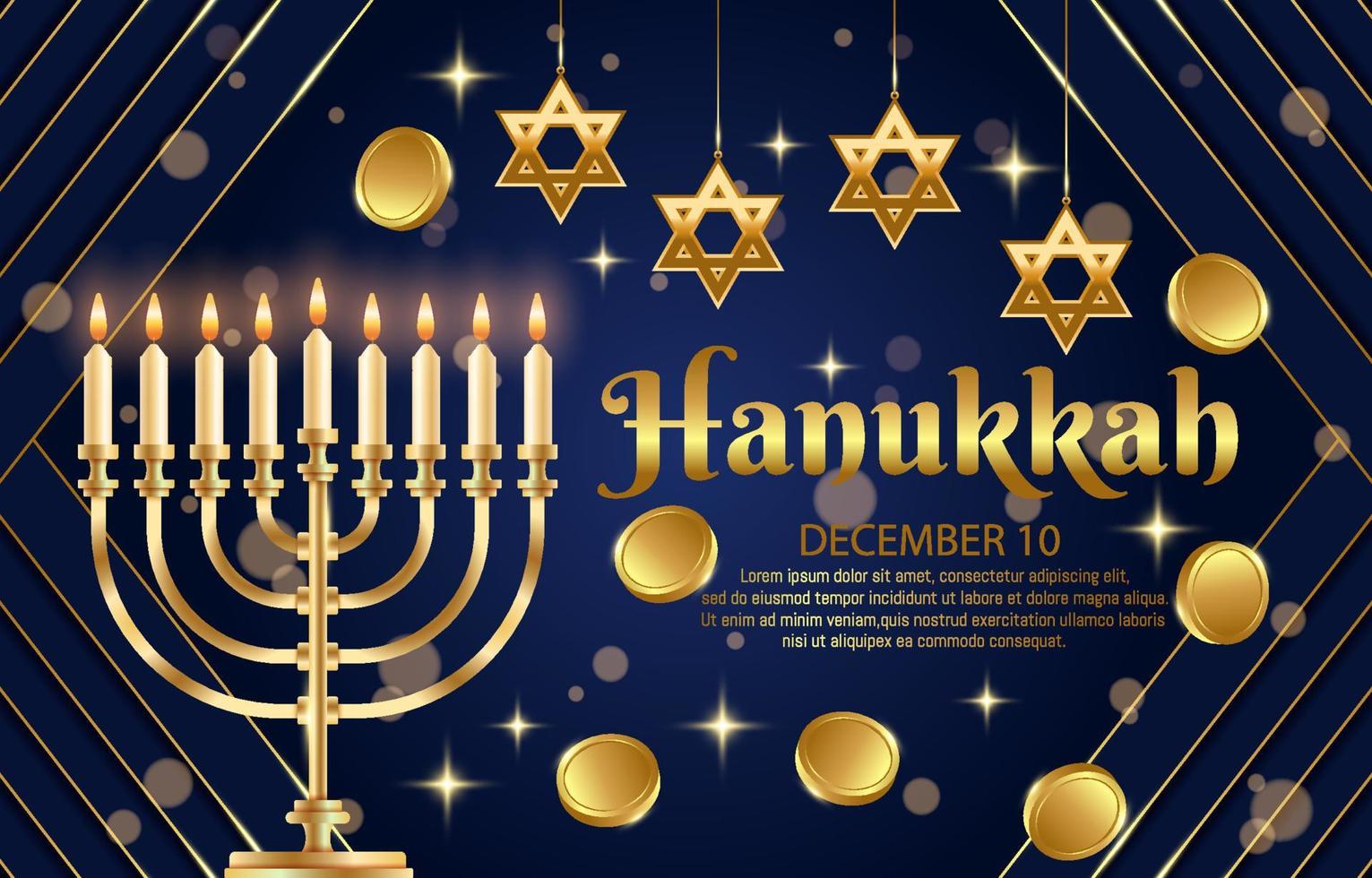 hanukkah avec des bougies et des pièces d'or vecteur