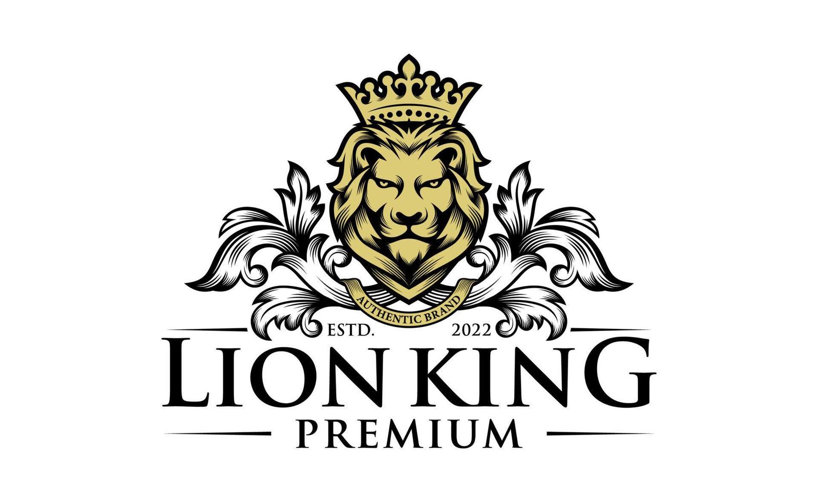 symboles de la couronne royale du roi lion. élégant logo animal leo doré. icône d'identité de marque de luxe premium. illustration vectorielle. vecteur