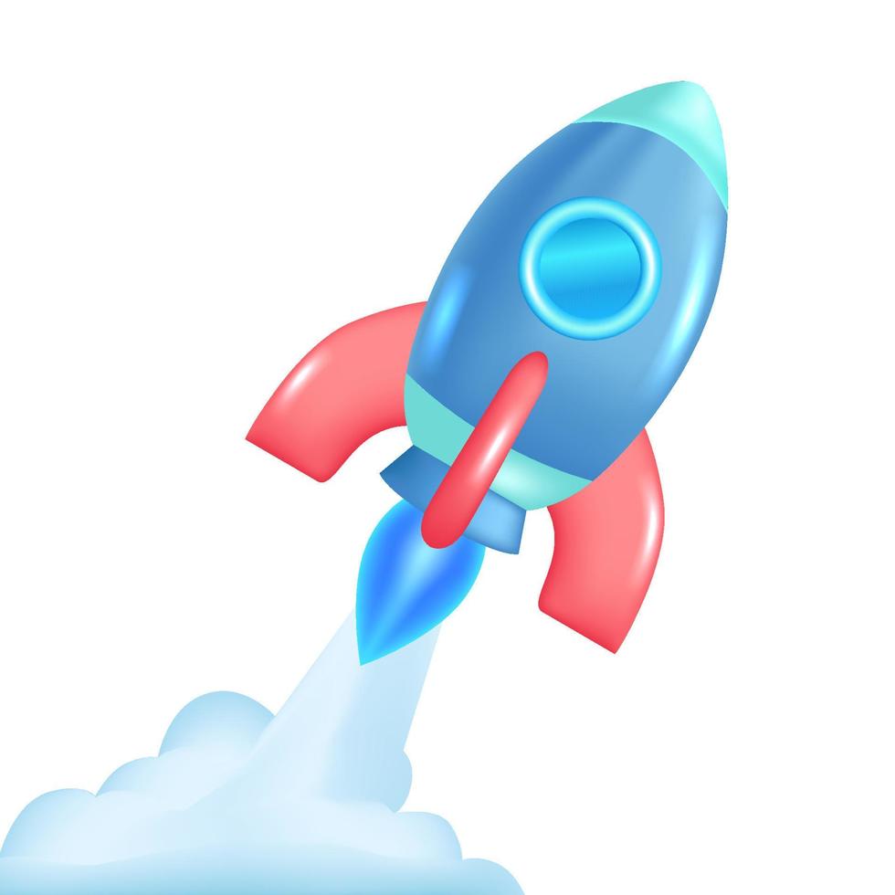 rocket01cartoon vaisseau spatial fusée 3d avec vol de fumée pour la réussite de l'entreprise vecteur