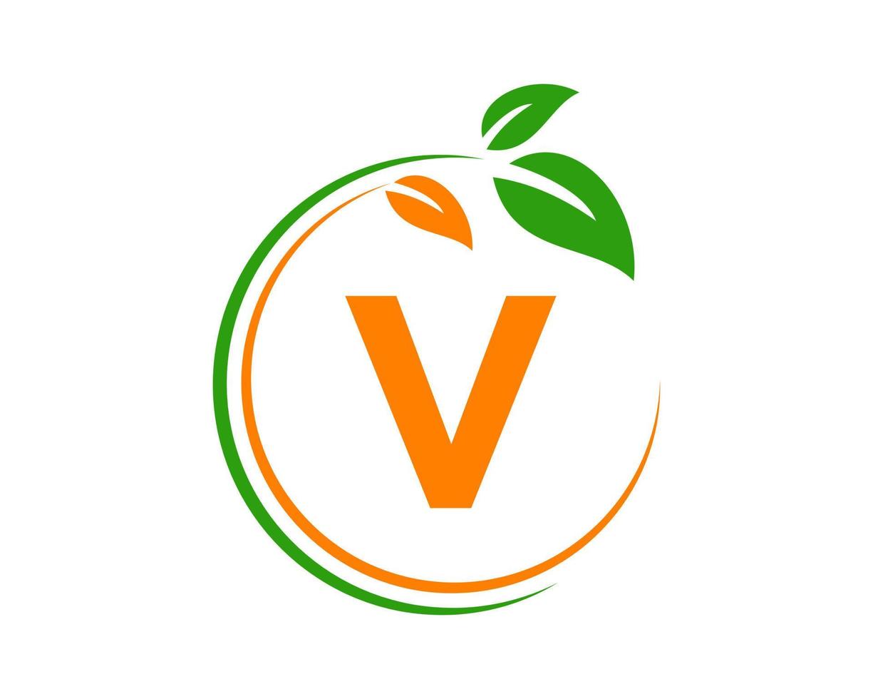 concept de logo eco lettre v avec symbole de feuille vecteur