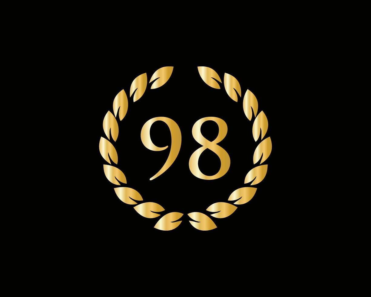 Logo anniversaire 98 ans avec anneau doré isolé sur fond noir, pour l'anniversaire, l'anniversaire et la célébration de l'entreprise vecteur