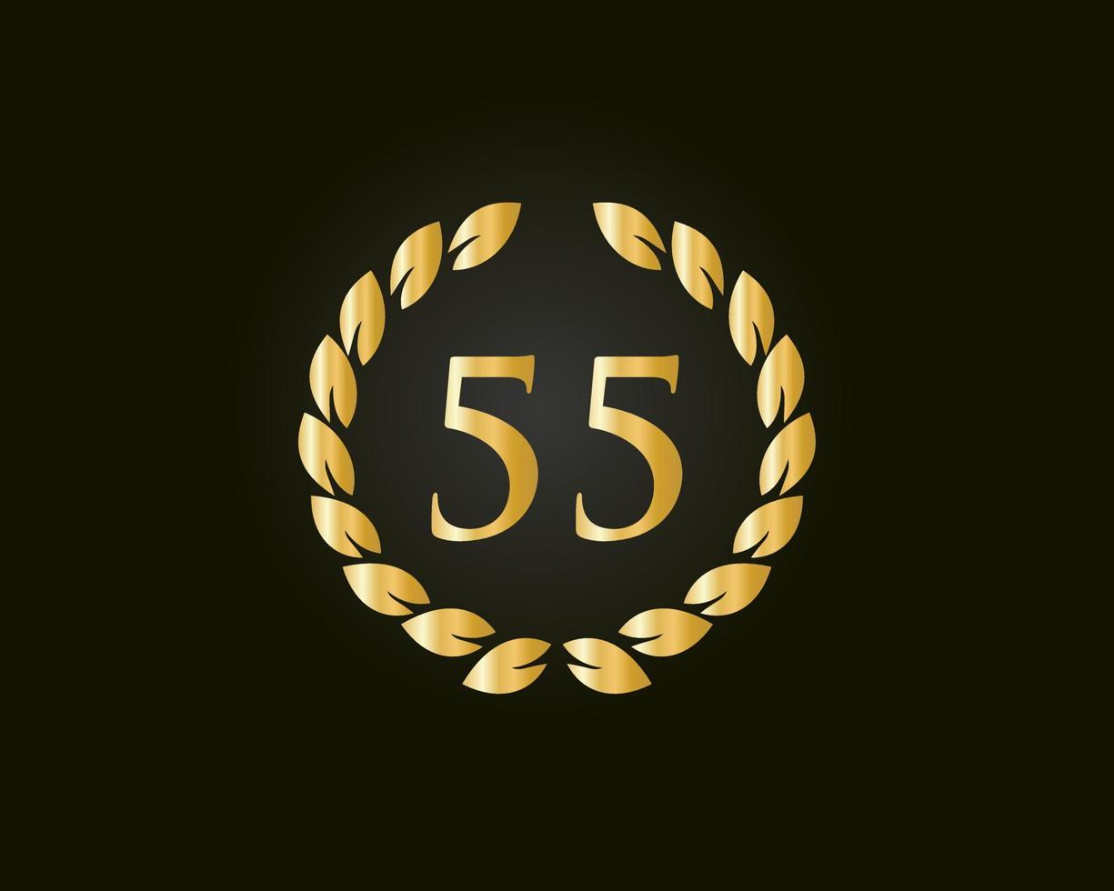 Logo du 55e anniversaire avec anneau doré isolé sur fond noir, pour l'anniversaire, l'anniversaire et la célébration de l'entreprise vecteur