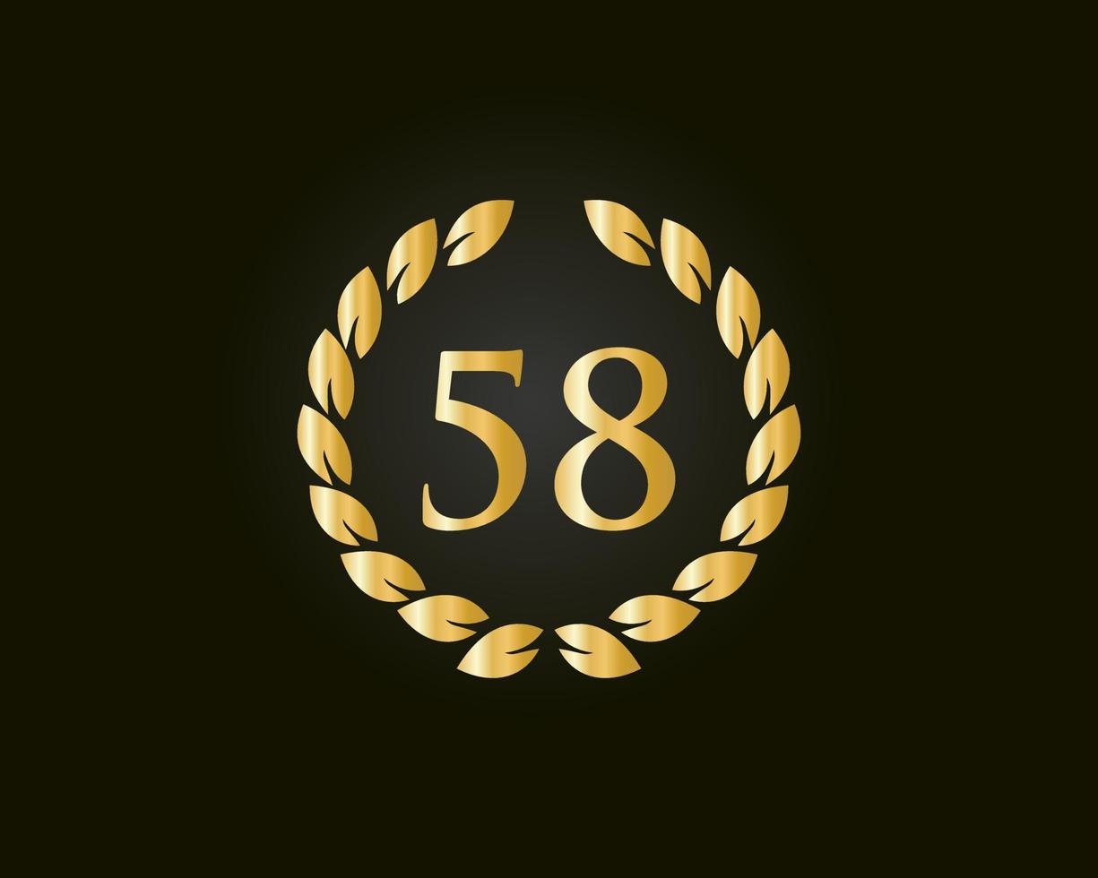 Logo du 58e anniversaire avec anneau doré isolé sur fond noir, pour l'anniversaire, l'anniversaire et la célébration de l'entreprise vecteur