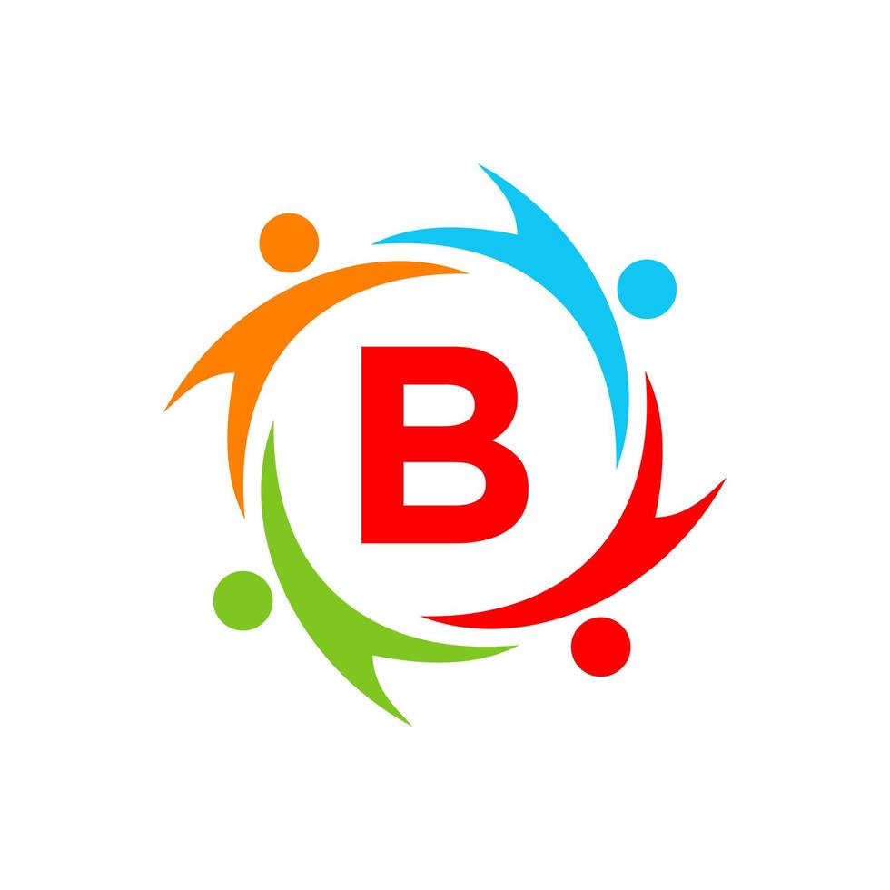 modèle de logo de charité lettre b. signe initial du logo humain de la fondation de l'unité. création de logo de travail d'équipe d'unité vecteur