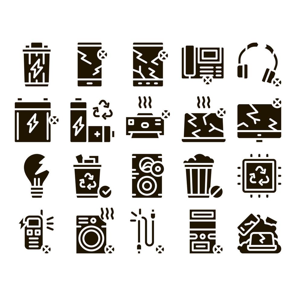 vecteur de jeu de glyphes d'outils de déchets électriques