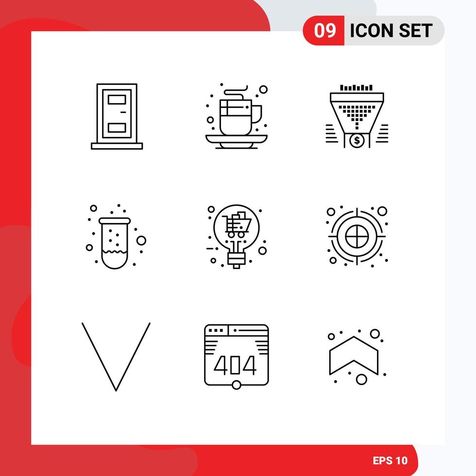 9 contours universels définis pour les applications web et mobiles filtre de tube à essai de vente au détail test argent éléments de conception vectoriels modifiables vecteur