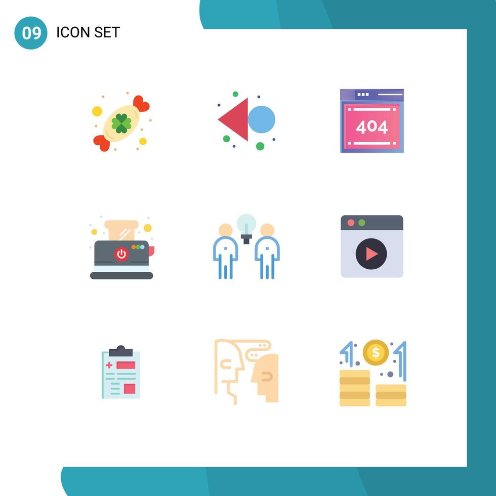groupe de 9 signes et symboles de couleurs plates pour les personnes remue-méninges informatique petit déjeuner toast éléments de conception vectoriels modifiables vecteur