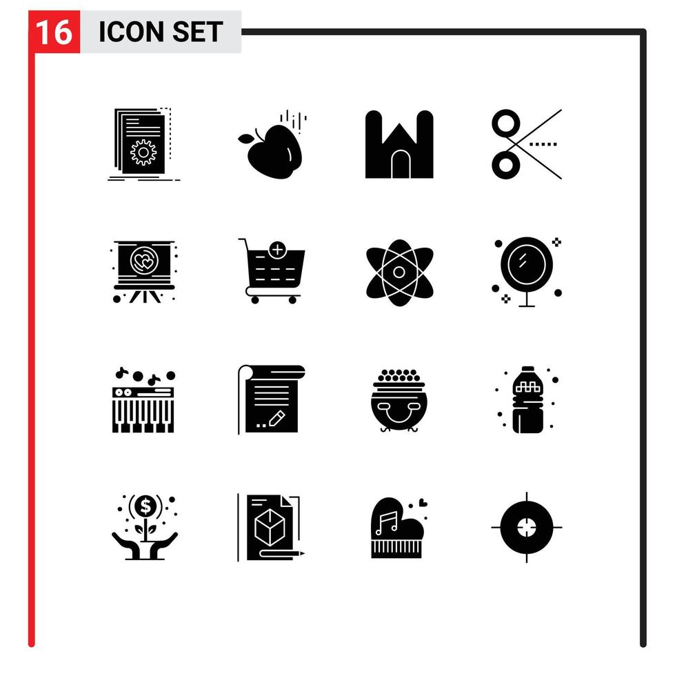 interface mobile ensemble de glyphes solides de 16 pictogrammes d'éléments de conception vectoriels éditables médiévaux de bureau de château de ciseaux d'interface utilisateur vecteur