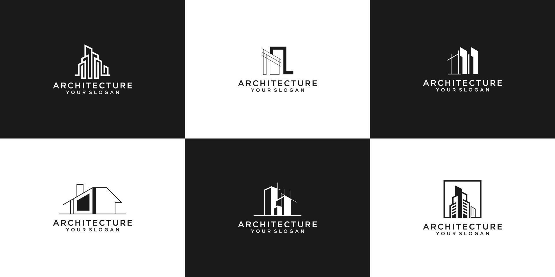 collection d'architecture de logo avec conception de modèle de concept de doublure de logo immobilier vecteur