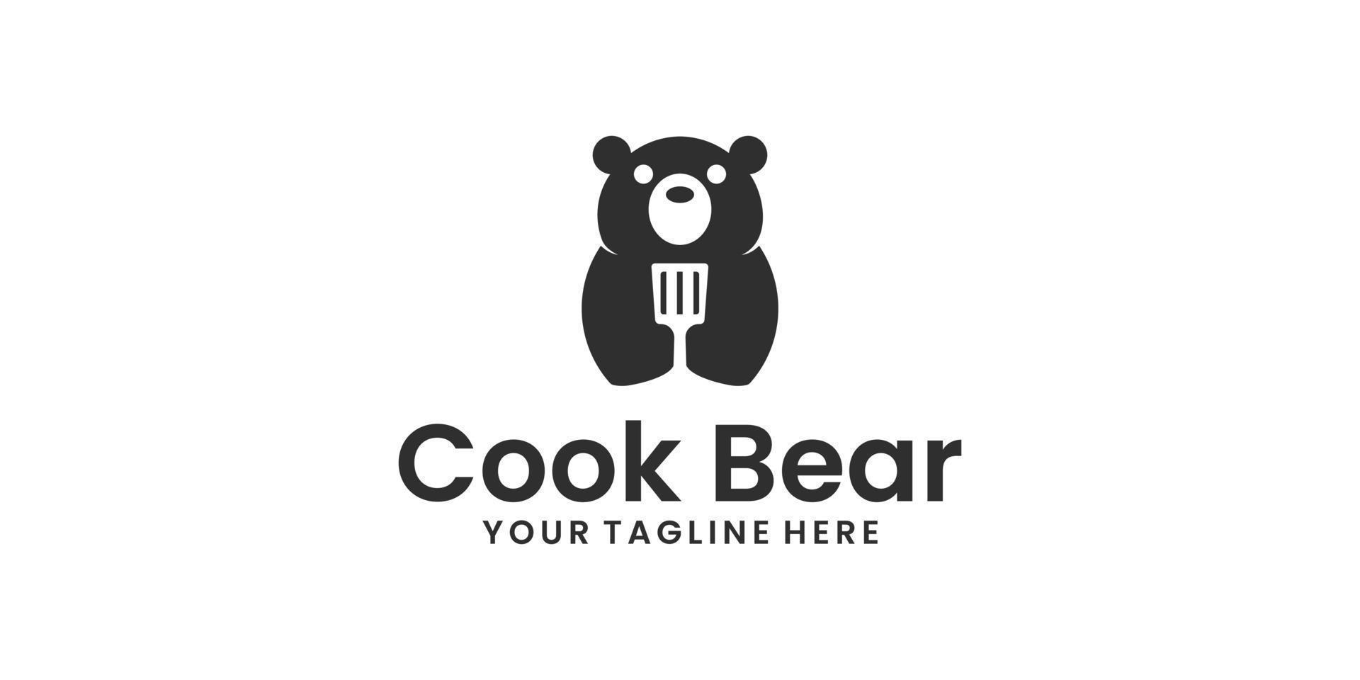 logo d'ours de cuisine avec spatule à espace négatif vecteur