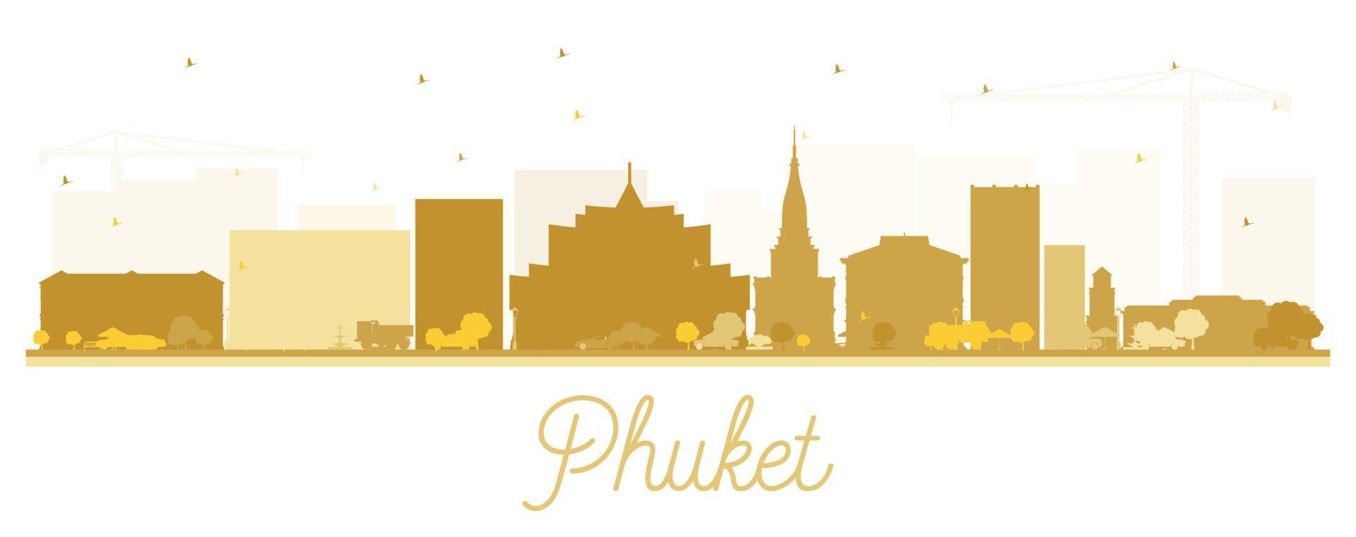 silhouette d'horizon de la ville de phuket en thaïlande avec des bâtiments dorés isolés sur blanc. vecteur