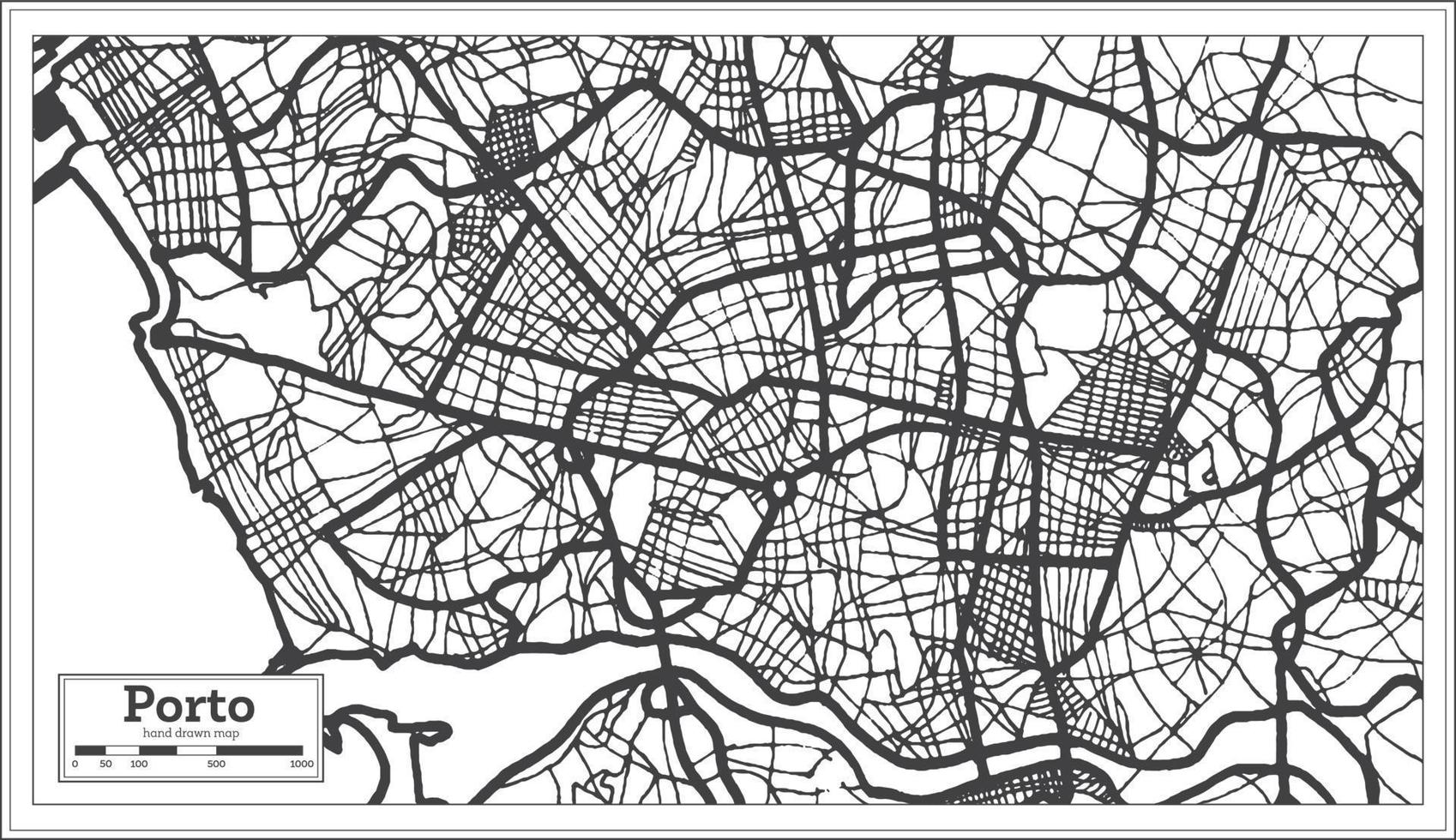 plan de la ville de porto portugal dans un style rétro. carte muette. vecteur