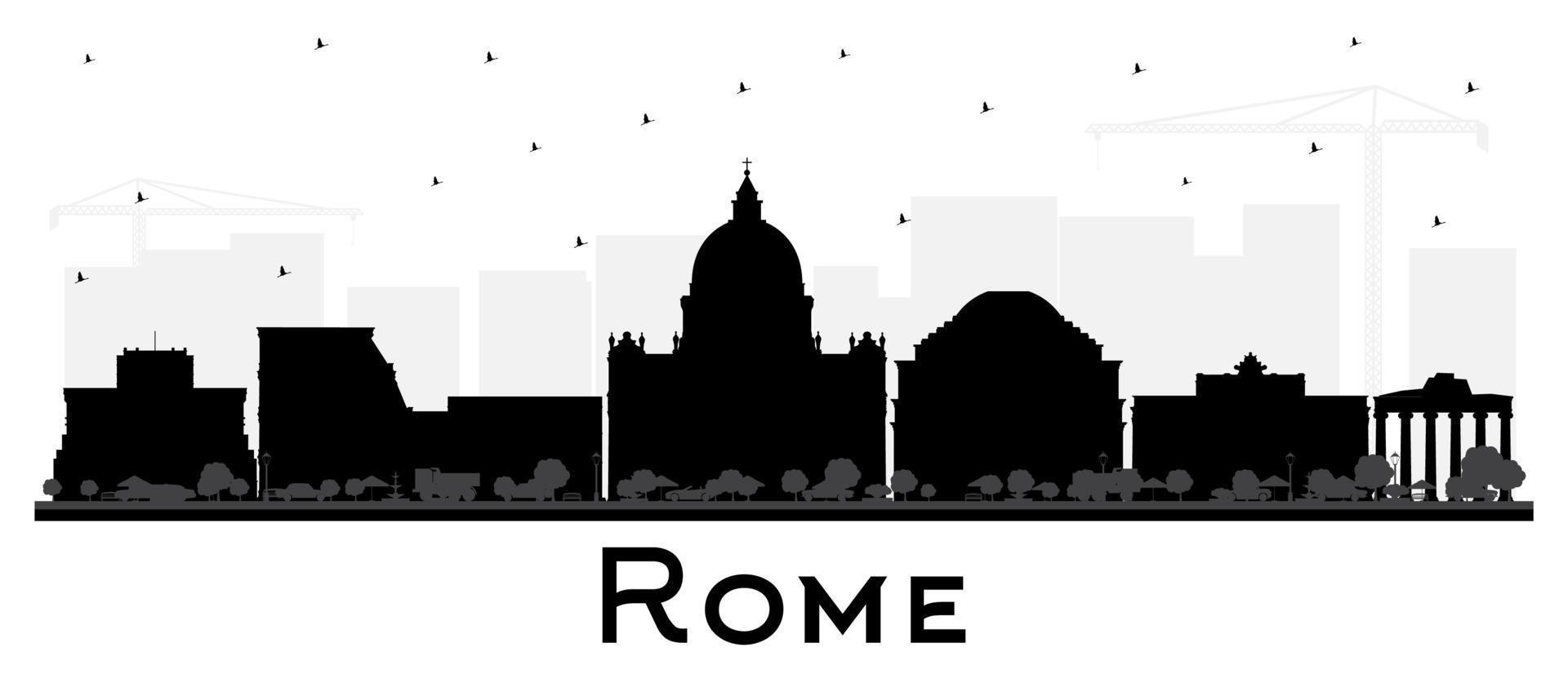 silhouette d'horizon de la ville de rome italie avec des bâtiments noirs isolés sur blanc. vecteur