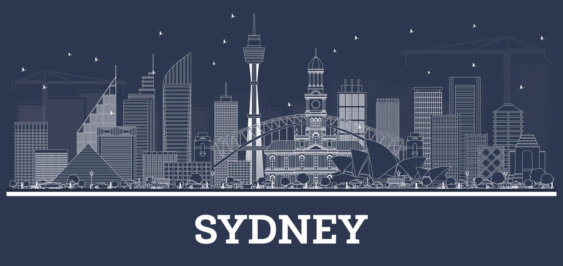 contours sydney australie skyline avec des bâtiments blancs. vecteur